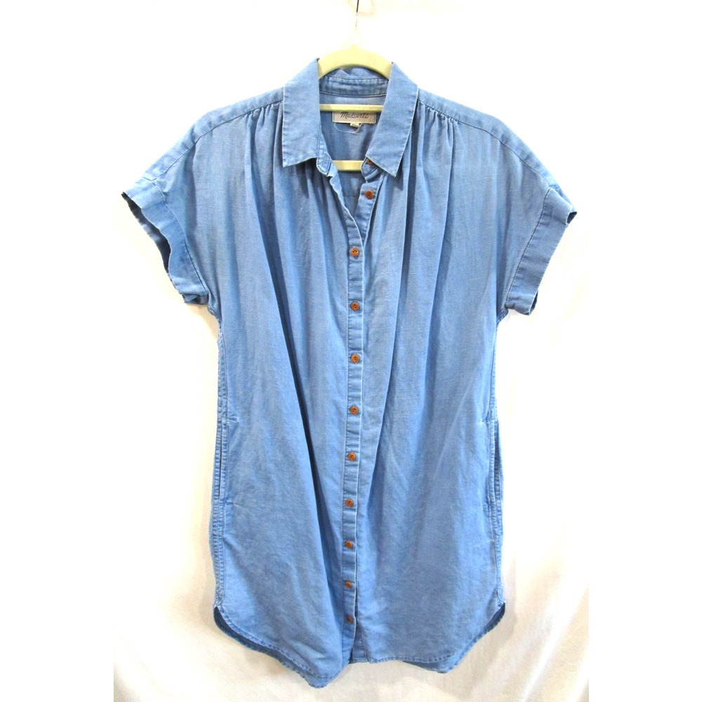 Madewell Blue Cotton Linen Blend Chambray Denim Shirt Dress Women S